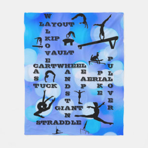 Girls Gymnastics Skills Crosswords Blue Fleece Blanket