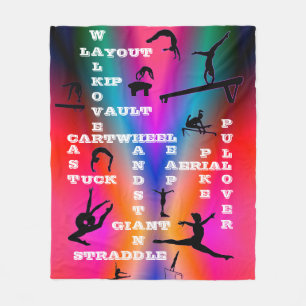 Girls Gymnastics Skills Crosswords Colourful Fleece Blanket