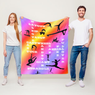 Girls Gymnastics Skills Crosswords Colourful Fleece Blanket