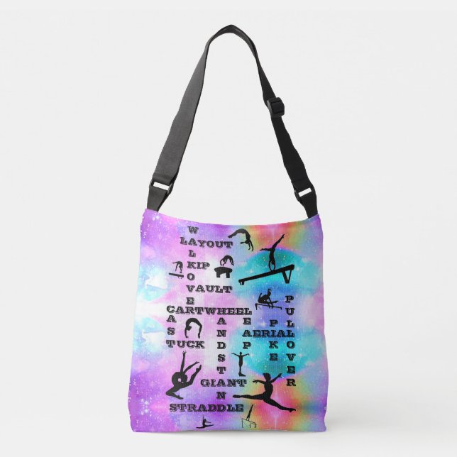 Girls Gymnastics Skills Crosswords Personalized Crossbody Bag (Front)