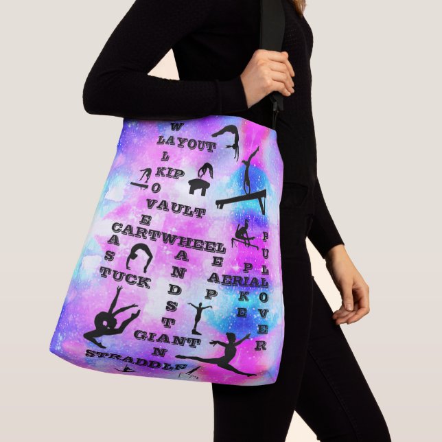 Girls Gymnastics Skills Crosswords Personalized Crossbody Bag (Close Up)