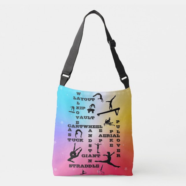 Girls Gymnastics Skills Crosswords Personalized Crossbody Bag (Front)