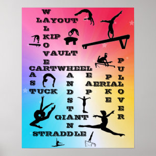 Girls Gymnastics Skills Crosswords Poster