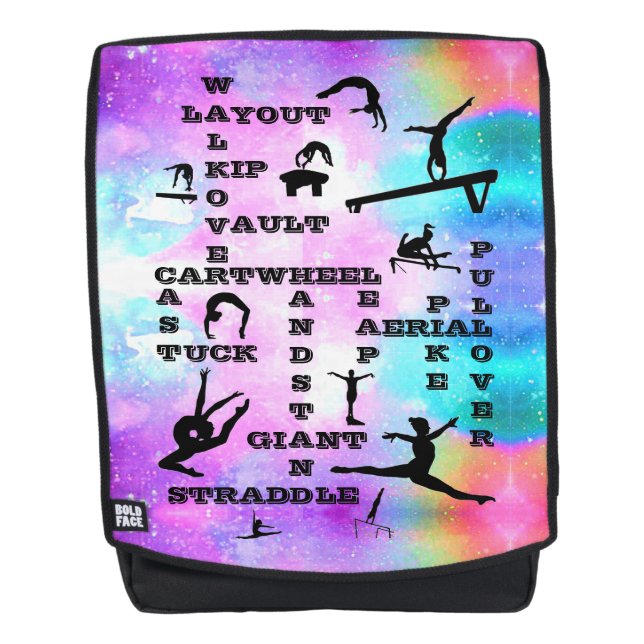 Girls Gymnastics Skills Gymnast Crosswords Backpack (Front)