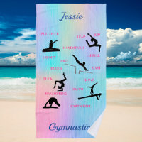 Girls Gymnastics Skills Personalized Beach Towel