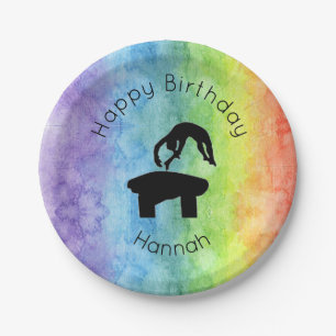 Girls Gymnastics Vault "Happy Birthday" Rainbow Paper Plate