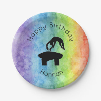 Girls Gymnastics Vault "Happy Birthday" Rainbow Paper Plate