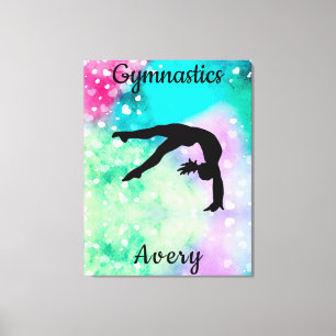 Girls Gymnastics Watercolor with Floating Hearts   Canvas Print