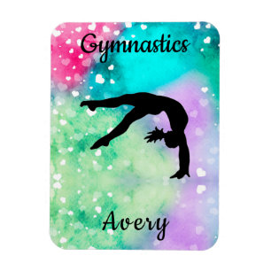 Girls Gymnastics Watercolor with Floating Hearts Magnet