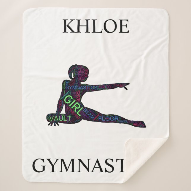 Girls Gymnastics Word Art Sherpa Blanket (Front)