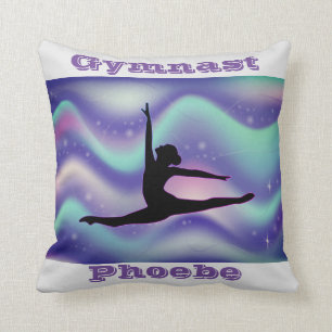 Girls Gymnastique Grey Violet Coussin avec son nom