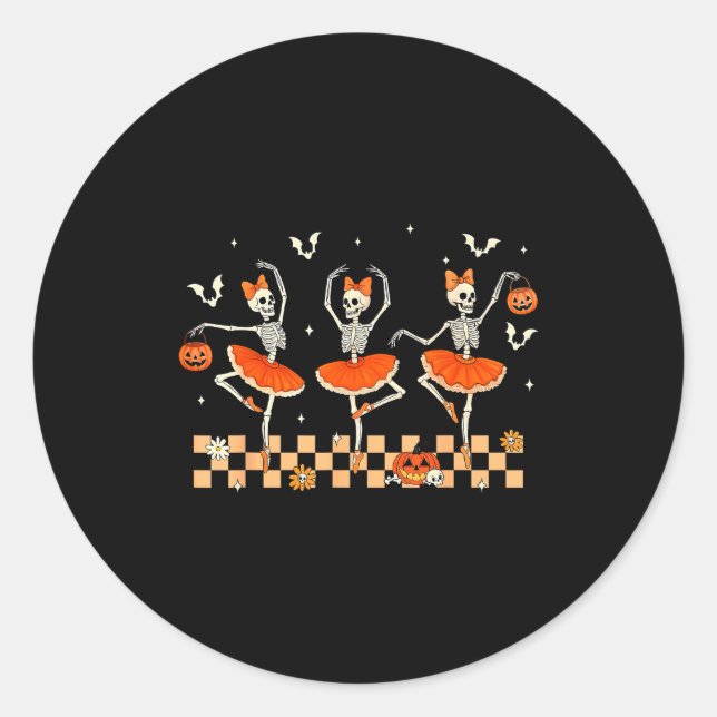 Girls Halloween Ballet Skeleton Pumpkin Girls Skel Classic Round Sticker (Front)