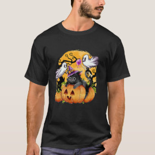 Girls Halloween  Cat Pumpkin Witch Hat Orange Cost T-Shirt