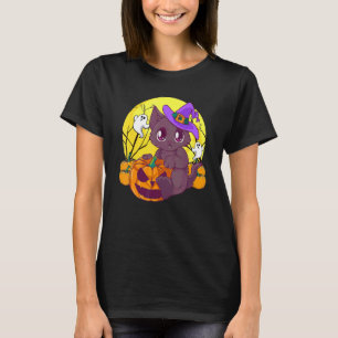 Girls Halloween Cat Pumpkin Witch Hat Orange Cost T-Shirt