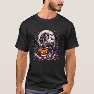 Girls Halloween Unicorn Skeleton Horse Animal Grap T-Shirt