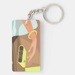 Girls hand pushing on alarm clock snooze button keychain