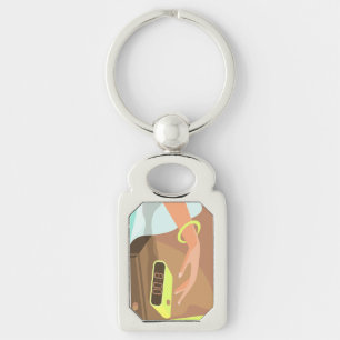 Girls hand pushing on alarm clock snooze button keychain