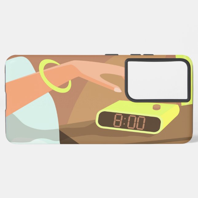 Girls hand pushing on alarm clock snooze button samsung galaxy s21+ case (Back Horizontal)