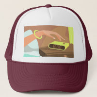Girls hand pushing on alarm clock snooze button