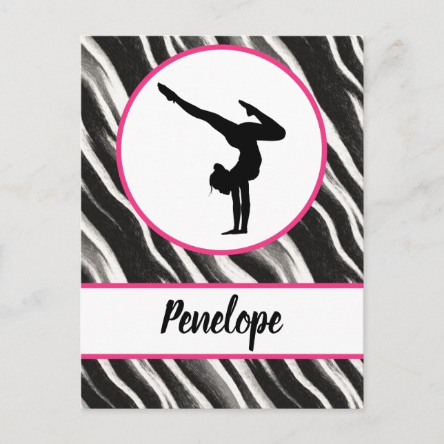 Girls Handstand Zebra Print Faux Fur  Postcard (Front)