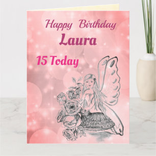 Girls Happy 15th Birthday Fairy Greeting Card