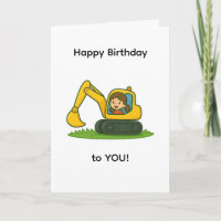 Girl''s Happy Birthday card with digger design