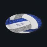 girl's happy birthday party blue grey volleyball paper plate<br><div class="desc">These girls' volleyball birthday party 7" paper plates feature a girly blue, grey and white volleyball graphic with customizable "Happy Birthday" greeting and girl's name - the blue and grey panels of the volleyball are blended with a pretty floral kaleidoscopic pattern, and the white volleyball panels are blended with an...</div>