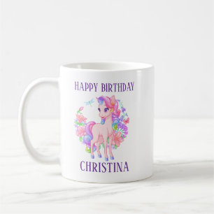 Girls' Happy Birthday Personalized Name Unicorn  Coffee Mug
