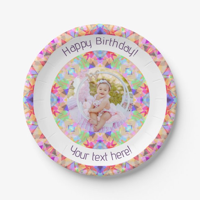 Girls Happy Birthday Vibrant Pink Star Custom Age Paper Plate (Front)