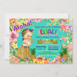 Girls Hawaiian Luau Birthday Party Invitation
