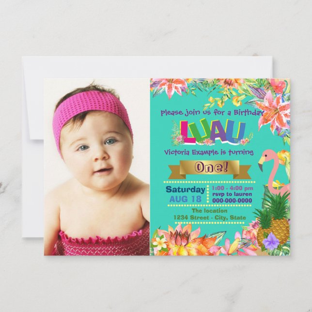 Girls Hawaiian Luau Birthday Party Invitation (Front)