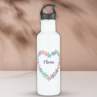 Girls' Heart-Shaped Starfish Frame Personalized 710 Ml Water Bottle