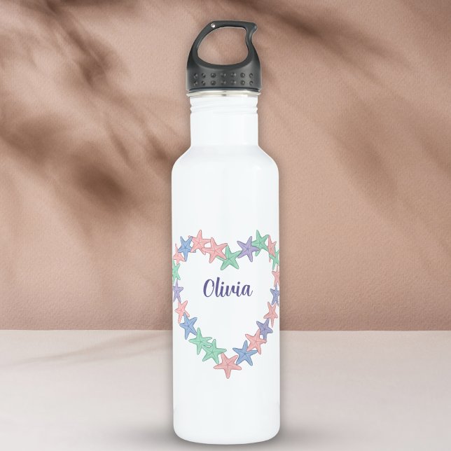 Girls' Heart-Shaped Starfish Frame Personalized 710 Ml Water Bottle (Creator Uploaded)