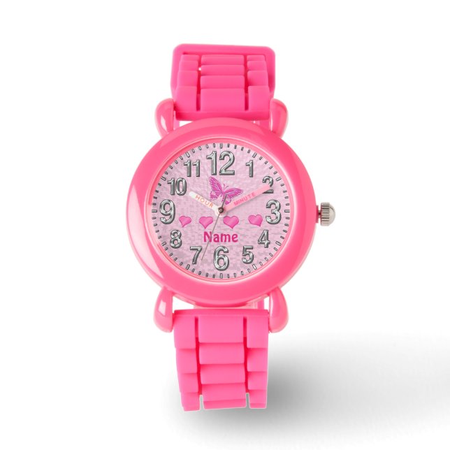 Girls Hearts and Butterfly Watches Personalized (Front)