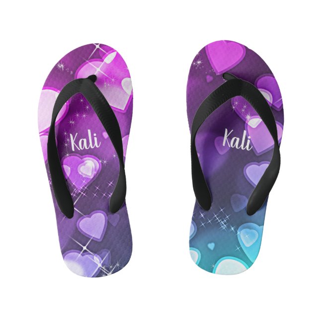 Girls Hearts & Sparkles Personalized Kid's Flip Flops (Footbed)