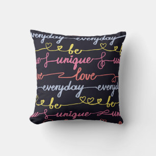 Girls' hearts, words seamless pattern. throw pillow