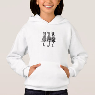 Girls Hoodie with Three Black and White Cats