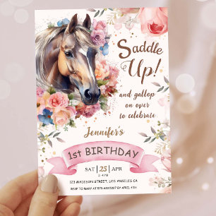 Girls Horse 1st Birthday Cowgirl Saddle Up! Invitation