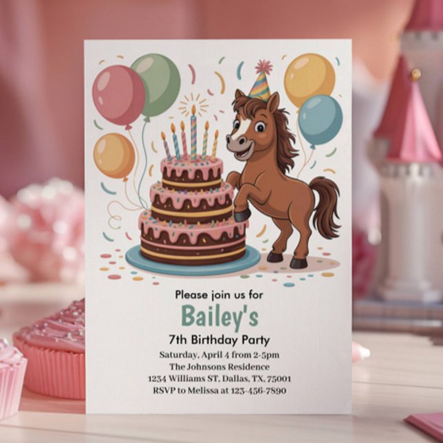 Girls Horse 7th Birthday Party Invitation (Creator Uploaded)