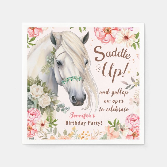 Girls Horse Birthday Party Paper Napkin (Front)