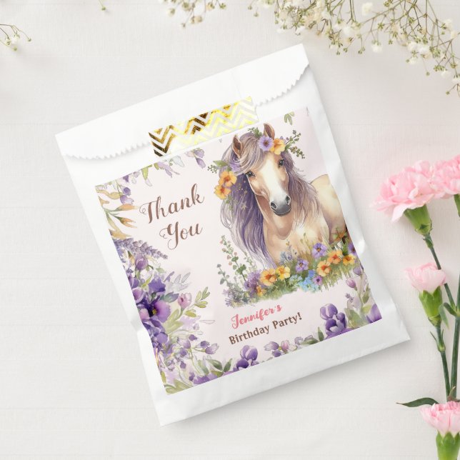 Girls Horse Birthday Party Purple Floral Favour Bag (Sealed)