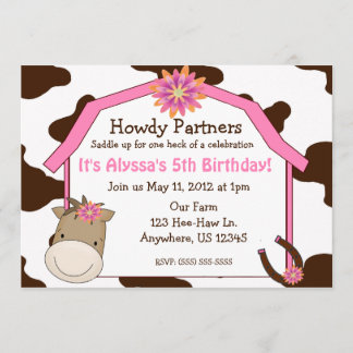 Girls Horse with Barn Birthday Invitation