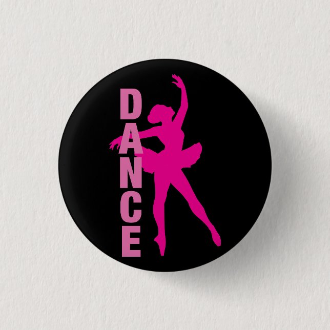 Girls Hot Pink Ballerina Dance 1 Inch Round Button (Front)