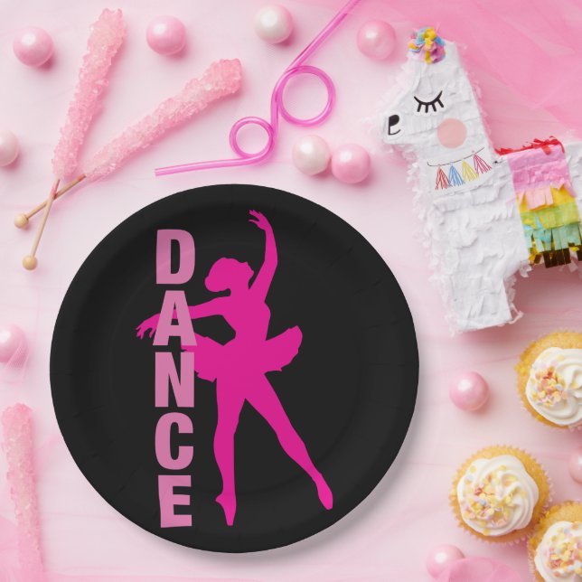 Girls Hot Pink Ballerina Dance Paper Plate (Party)