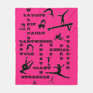 Girls Hot Pink Gymnastics Skills Fleece Blanket
