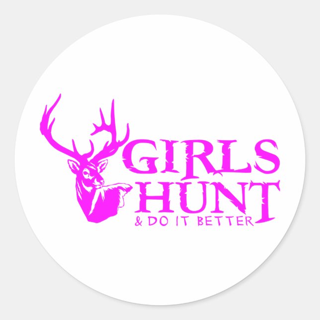 GIRLS HUNT DEER CLASSIC ROUND STICKER (Front)