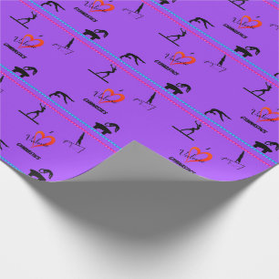 Girl's "I Love Gymnastics" Purple Wrapping Paper