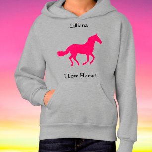 Girls "I Love Horses" Pink Horse Hoodie