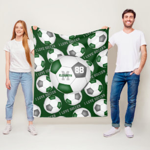 Girls I love soccer sports mantra green grey  Fleece Blanket