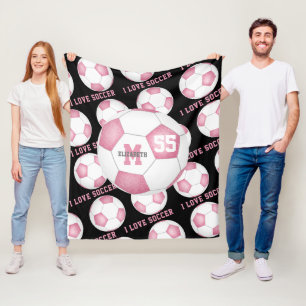 girls I love soccer text pink white black Fleece Blanket